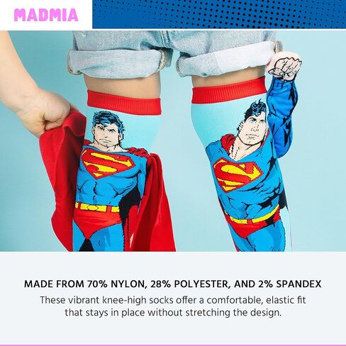 جوارب MADMIA Superman، جوارب مذهلة تصل إلى الركبة مع ذراع سوبرمان قطيفة ثلاثية الأبعاد ورداء مخملي! in Kuwait
