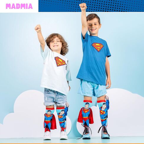 جوارب MADMIA Superman، جوارب مذهلة تصل إلى الركبة مع ذراع سوبرمان قطيفة ثلاثية الأبعاد ورداء مخملي! in Kuwait