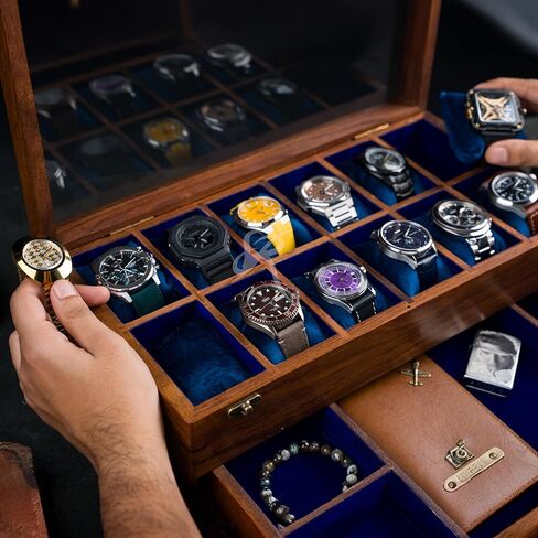 RoseWood Watch Box Organizer for Men – 4 Watch Display Case for Men | Wooden Watch Boxes for Men 4 Slot | Wooden Watch Cases for Men 4 Slot | Watch Organizer for Women | Glass Top Watch Box Wood in Saudi Arabia