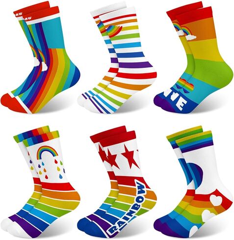 Queenshin Boys Girls Socks Animal Rainbow Airplanes Space Jellyfish Funny Pattern Crew Ankle 6 Pairs 3-14Y Kids Birthday Gift in Saudi Arabia
