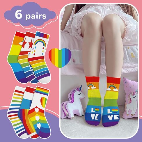 Queenshin Boys Girls Socks Animal Rainbow Airplanes Space Jellyfish Funny Pattern Crew Ankle 6 Pairs 3-14Y Kids Birthday Gift in Saudi Arabia