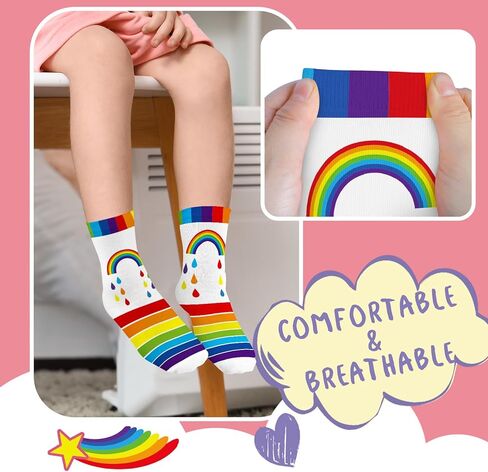 Queenshin Boys Girls Socks Animal Rainbow Airplanes Space Jellyfish Funny Pattern Crew Ankle 6 Pairs 3-14Y Kids Birthday Gift in Saudi Arabia