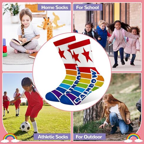 Queenshin Boys Girls Socks Animal Rainbow Airplanes Space Jellyfish Funny Pattern Crew Ankle 6 Pairs 3-14Y Kids Birthday Gift in Saudi Arabia