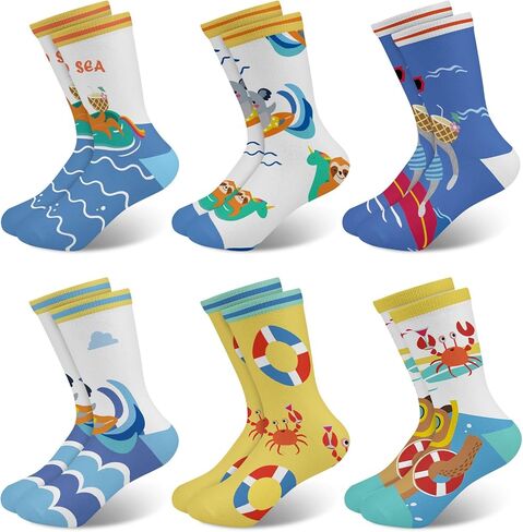 Queenshin Boys Girls Socks Animal Rainbow Airplanes Space Jellyfish Funny Pattern Crew Ankle 6 Pairs 3-14Y Kids Birthday Gift in Saudi Arabia