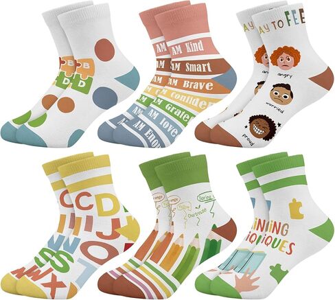 Queenshin Boys Girls Socks Animal Rainbow Airplanes Space Jellyfish Funny Pattern Crew Ankle 6 Pairs 3-14Y Kids Birthday Gift in Saudi Arabia