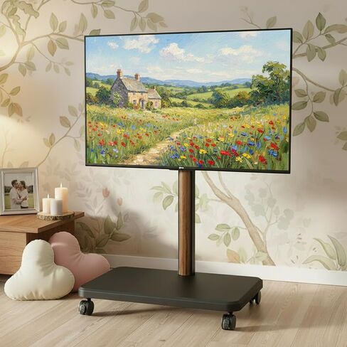 حامل أرضي للتلفزيون متدحرج لشاشة LCD LED OLED مقاس 32-85 بوصة يصل إلى 132 رطلاً، حامل تلفزيون متنقل قابل للتعديل لغرفة النوم وغرفة المعيشة، حامل تلفزيون دوار بعجلات، بحد أقصى 600 * 400 مم، أسود in Saudi Arabia