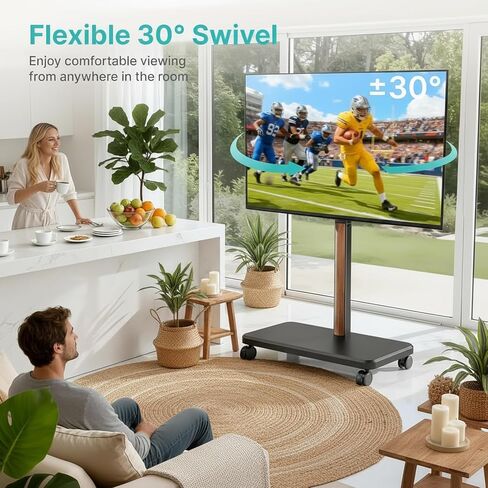 حامل أرضي للتلفزيون متدحرج لشاشة LCD LED OLED مقاس 32-85 بوصة يصل إلى 132 رطلاً، حامل تلفزيون متنقل قابل للتعديل لغرفة النوم وغرفة المعيشة، حامل تلفزيون دوار بعجلات، بحد أقصى 600 * 400 مم، أسود in Saudi Arabia