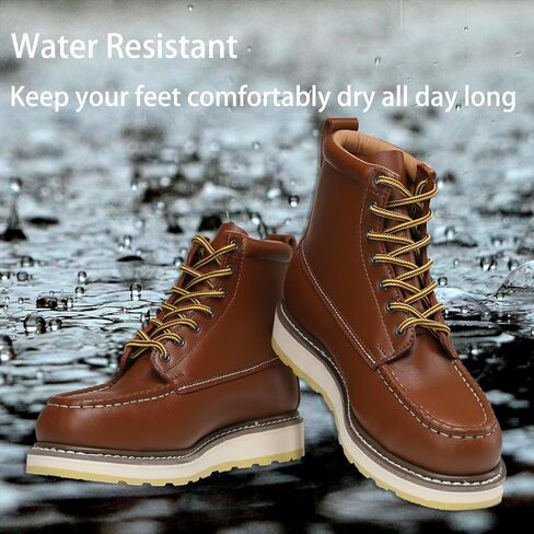 Brown Men's Leather Work Boots - 4/6/8 Inch Composite & Soft Toe, Slip Resistant, Oil Resistant, Electrical Hazard, Mark Toe Construction Footwear in Saudi Arabia
