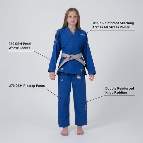 KINGZ Nano 3.0 Youth Jiu Jitsu Gi - IBJJF 2024 Legal، سترة منسوجة باللؤلؤ وبنطال Ripstop بوزن 8 أونصة in Kuwait