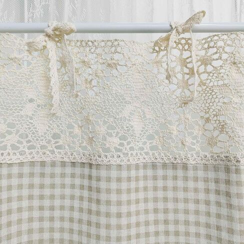 Vintage Buffalo Plaid Valance Stitching Crochet Kitchen Short Curtain Tier Light Filtering Rustic Half Window Drapes Cafe Bathroom Tab Top 1 Panel (W39 X L20 Inch,Light Coffee) in Saudi Arabia