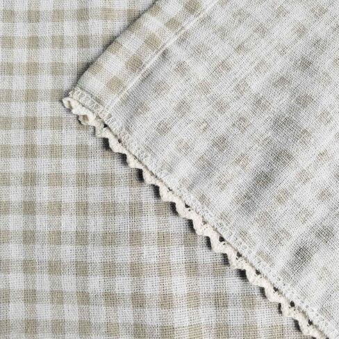 Vintage Buffalo Plaid Valance Stitching Crochet Kitchen Short Curtain Tier Light Filtering Rustic Half Window Drapes Cafe Bathroom Tab Top 1 Panel (W39 X L20 Inch,Light Coffee) in Saudi Arabia