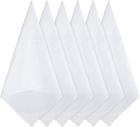 6Pcs Handkerchiefs for Women, White Cotton Square Handkerchief for Women, Soft Lace-Trimmed Hankies with Elegant Embroidery, Ladies Handkerchiefs for Afternoon Tea, Weddings & Daily Elegance(11 inch) in Saudi Arabia