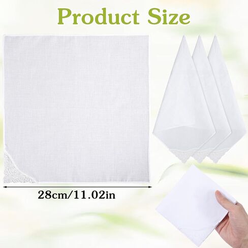 6Pcs Handkerchiefs for Women, White Cotton Square Handkerchief for Women, Soft Lace-Trimmed Hankies with Elegant Embroidery, Ladies Handkerchiefs for Afternoon Tea, Weddings & Daily Elegance(11 inch) in Saudi Arabia