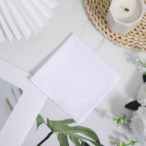 6Pcs Handkerchiefs for Women, White Cotton Square Handkerchief for Women, Soft Lace-Trimmed Hankies with Elegant Embroidery, Ladies Handkerchiefs for Afternoon Tea, Weddings & Daily Elegance(11 inch) in Saudi Arabia