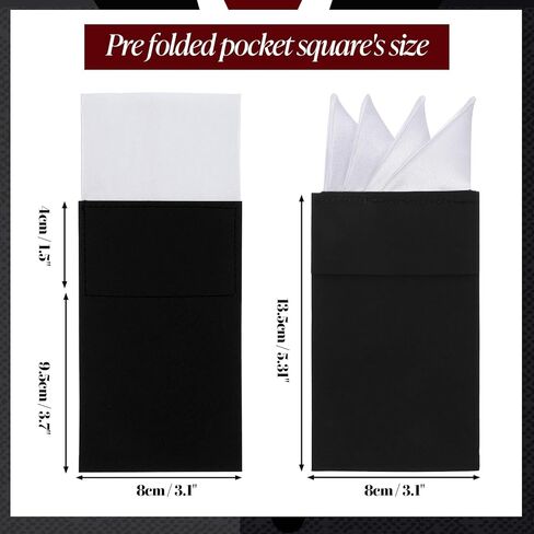 Sibba Prefolded Pocket Squares for Men 2PCS Black & White Pockets Handkerchiefs Ready-to-Wear Pocket Square Set Soft Silk Feel Easy Fold Mens Accessories for Suit Tuxedo Wedding Business Formal Events in Saudi Arabia