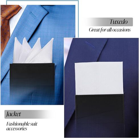 Sibba Prefolded Pocket Squares for Men 2PCS Black & White Pockets Handkerchiefs Ready-to-Wear Pocket Square Set Soft Silk Feel Easy Fold Mens Accessories for Suit Tuxedo Wedding Business Formal Events in Saudi Arabia