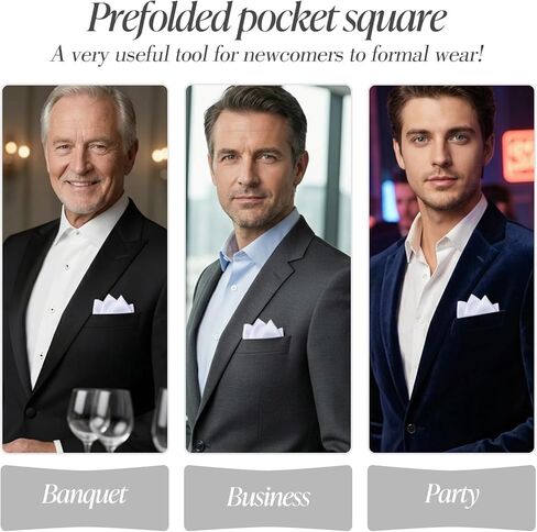 Sibba Prefolded Pocket Squares for Men 2PCS Black & White Pockets Handkerchiefs Ready-to-Wear Pocket Square Set Soft Silk Feel Easy Fold Mens Accessories for Suit Tuxedo Wedding Business Formal Events in Saudi Arabia