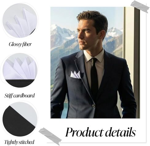 Sibba Prefolded Pocket Squares for Men 2PCS Black & White Pockets Handkerchiefs Ready-to-Wear Pocket Square Set Soft Silk Feel Easy Fold Mens Accessories for Suit Tuxedo Wedding Business Formal Events in Saudi Arabia