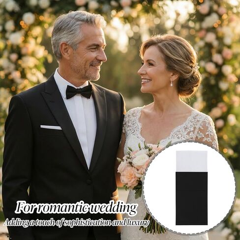 Sibba Prefolded Pocket Squares for Men 2PCS Black & White Pockets Handkerchiefs Ready-to-Wear Pocket Square Set Soft Silk Feel Easy Fold Mens Accessories for Suit Tuxedo Wedding Business Formal Events in Saudi Arabia
