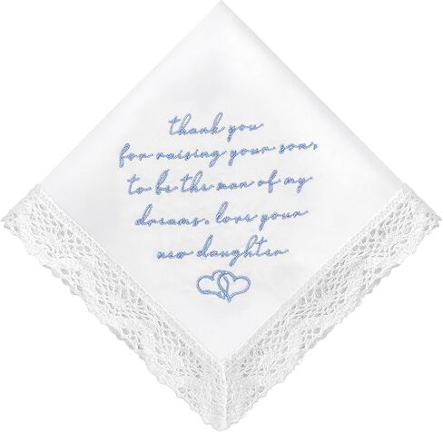 LADY&HOME Something Blue Embroidered Wedding Handkerchief - Mom,Dad,Daughter,Lace Bridal Hankies Wedding Gifts in Saudi Arabia