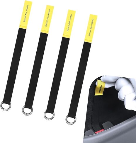 4 PCS Car Door Emergency Pull Cords, High Strength Nylon Manual Door Release Escape Pull Strap, Extended Safety Rope Emergency Accessory (Black & Yellow) in Saudi Arabia