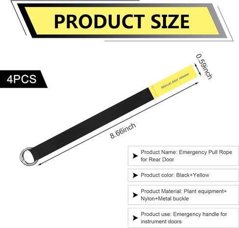 4 PCS Car Door Emergency Pull Cords, High Strength Nylon Manual Door Release Escape Pull Strap, Extended Safety Rope Emergency Accessory (Black & Yellow) in Saudi Arabia