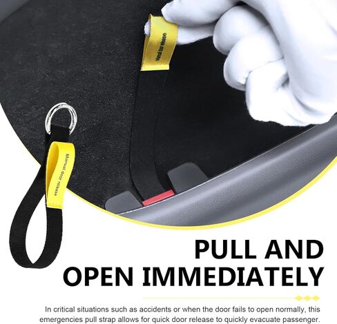4 PCS Car Door Emergency Pull Cords, High Strength Nylon Manual Door Release Escape Pull Strap, Extended Safety Rope Emergency Accessory (Black & Yellow) in Saudi Arabia