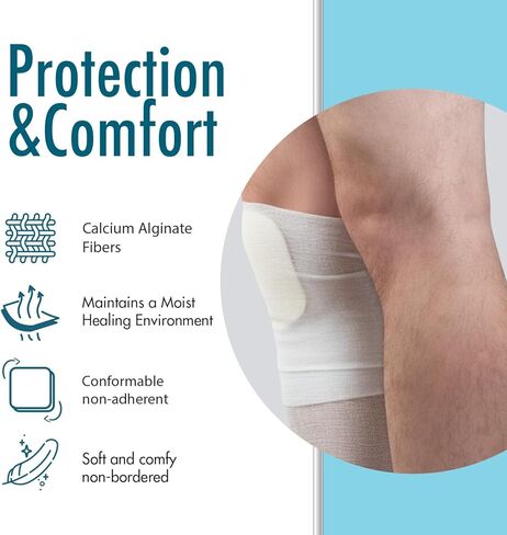 Dynarex DynaGinate Calcium Alginate Wound Dressing - Sterile, Non-Stick Topical Wound Pads - Absorbent Gel Patches for Moderate to High Exuding Cuts - 2g x 30cm, 12 Boxes of 5 in Saudi Arabia