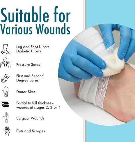 Dynarex DynaGinate Calcium Alginate Wound Dressing - Sterile, Non-Stick Topical Wound Pads - Absorbent Gel Patches for Moderate to High Exuding Cuts - 2g x 30cm, 12 Boxes of 5 in Saudi Arabia