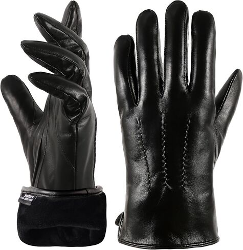 قفازات VIKIDEER الجلدية الرائعة للرجال من جلد الخراف مع بطانة قطيفة وقفازات قيادة تعمل باللمس in Kuwait