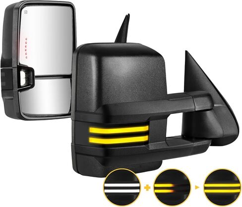 مرايا سحب Sanooer Switchback مطلية باللون الأسود متوافقة مع 2003-2007 Chevy Silverado GMC Sierra Black Tow Mirrors مع إشارة الانعطاف الديناميكية وزوج ساخن احتياطي in Kuwait