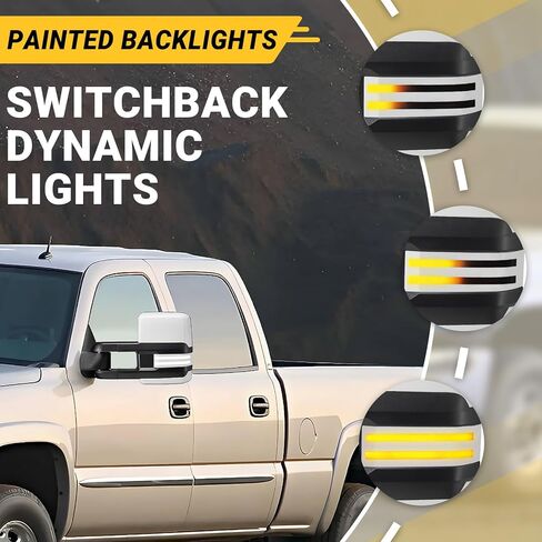 مرايا سحب Sanooer Switchback مطلية باللون الأسود متوافقة مع 2003-2007 Chevy Silverado GMC Sierra Black Tow Mirrors مع إشارة الانعطاف الديناميكية وزوج ساخن احتياطي in Kuwait