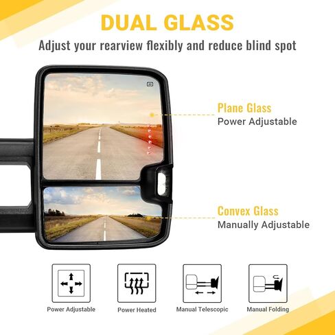 مرايا سحب Sanooer Switchback مطلية باللون الأسود متوافقة مع 2003-2007 Chevy Silverado GMC Sierra Black Tow Mirrors مع إشارة الانعطاف الديناميكية وزوج ساخن احتياطي in Kuwait