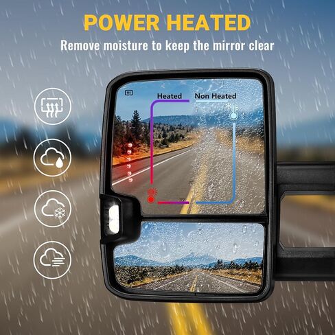 مرايا سحب Sanooer Switchback مطلية باللون الأسود متوافقة مع 2003-2007 Chevy Silverado GMC Sierra Black Tow Mirrors مع إشارة الانعطاف الديناميكية وزوج ساخن احتياطي in Kuwait