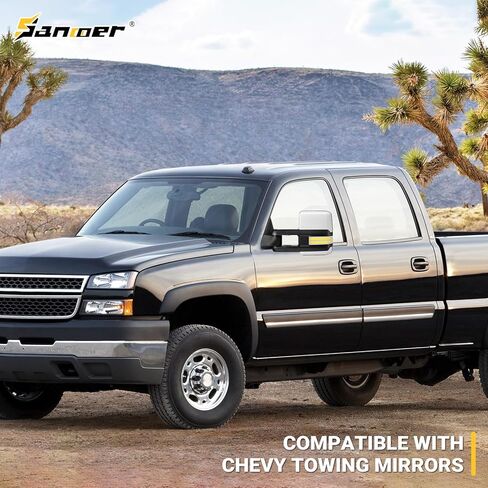 مرايا سحب Sanooer Switchback مطلية باللون الأسود متوافقة مع 2003-2007 Chevy Silverado GMC Sierra Black Tow Mirrors مع إشارة الانعطاف الديناميكية وزوج ساخن احتياطي in Kuwait
