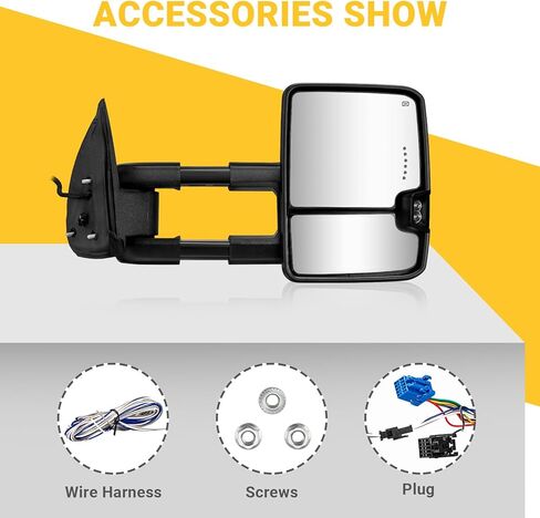 مرايا سحب Sanooer Switchback مطلية باللون الأسود متوافقة مع 2003-2007 Chevy Silverado GMC Sierra Black Tow Mirrors مع إشارة الانعطاف الديناميكية وزوج ساخن احتياطي in Kuwait