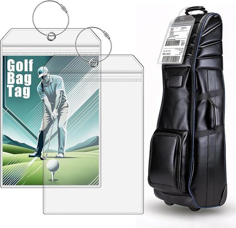 عبوتان من حامل بطاقات شحن حقيبة جولف كبيرة جدًا مقاس 9 × 6 بوصة - بطاقة أمتعة من مادة PVC المقاومة للماء شديدة التحمل مع حلقة معززة وكابل فولاذي آمن - مثالية لعصي الشحن وFedEx وUPS in Kuwait