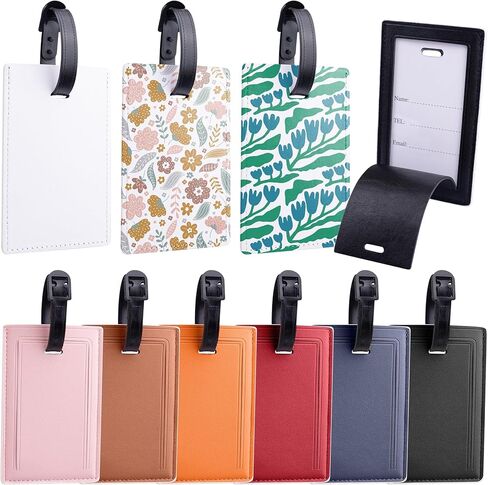 6 Pack Sublimation Luggage Tags PU Leather Name Card Holder for DIY Travel Suitcase Bags (Black) in Kuwait