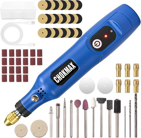 أداة دوارة لاسلكية من تشوكماكس، مجموعة أدوات دوارة صغيرة 3.7 فولت ليثيوم أيون مع 40 قطعة من الملحقات، مطحنة كهربائية دوارة بسرعة 15000 دورة في الدقيقة للتلميع والتنظيف والنقش in Kuwait