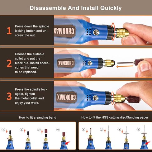 أداة دوارة لاسلكية من تشوكماكس، مجموعة أدوات دوارة صغيرة 3.7 فولت ليثيوم أيون مع 40 قطعة من الملحقات، مطحنة كهربائية دوارة بسرعة 15000 دورة في الدقيقة للتلميع والتنظيف والنقش in Kuwait