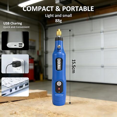 أداة دوارة لاسلكية من تشوكماكس، مجموعة أدوات دوارة صغيرة 3.7 فولت ليثيوم أيون مع 40 قطعة من الملحقات، مطحنة كهربائية دوارة بسرعة 15000 دورة في الدقيقة للتلميع والتنظيف والنقش in Kuwait