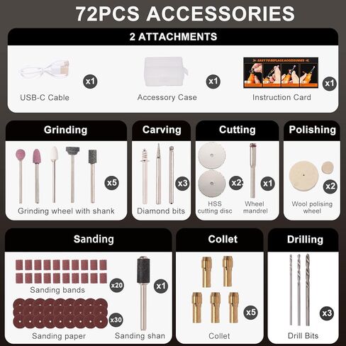 أداة دوارة لاسلكية من تشوكماكس، مجموعة أدوات دوارة صغيرة 3.7 فولت ليثيوم أيون مع 40 قطعة من الملحقات، مطحنة كهربائية دوارة بسرعة 15000 دورة في الدقيقة للتلميع والتنظيف والنقش in Kuwait