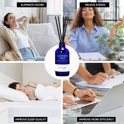 مجموعة ناشر القصب، ناشر زيت حقل اللافندر مع العصي، ناشر عطر منزلي طويل الأمد لديكور مكتب رف الحمام، معطرات هواء فاخرة 3.7 أونصة (110 مل) in Kuwait