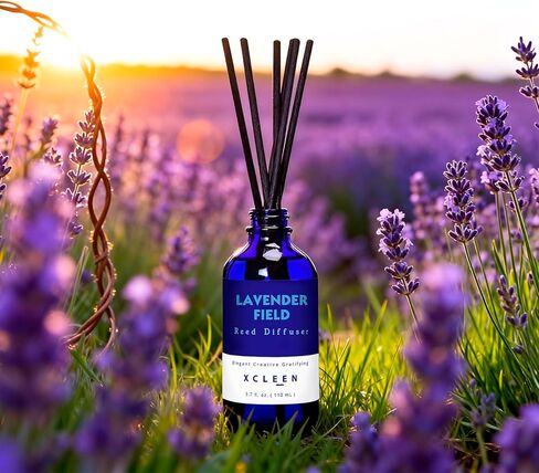 مجموعة ناشر القصب، ناشر زيت حقل اللافندر مع العصي، ناشر عطر منزلي طويل الأمد لديكور مكتب رف الحمام، معطرات هواء فاخرة 3.7 أونصة (110 مل) in Kuwait