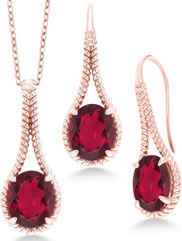 Gem Stone King 18K Rose Gold Plated Silver Peach Simulated Morganite Pendant Earrings Set For Women | 14.19 Cttw | Oval 12X10MM | With 18 Inch Chain in Saudi Arabia