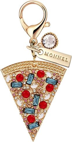 MC715 Little Christmas Crystal Pizza Lobster Clasp Charm for Women with Velvet Bag (Rainbow,1 Piece) in Saudi Arabia
