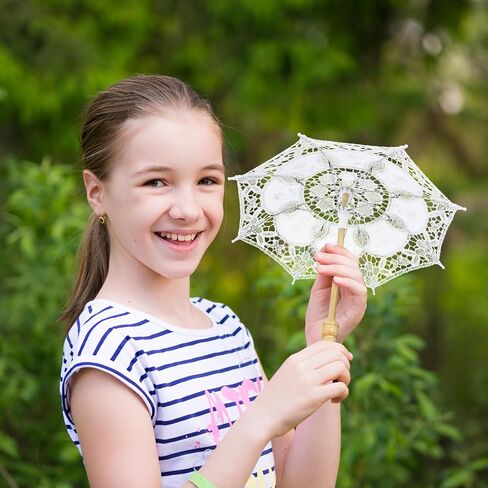 Toyvian White Lace Parasol Umbrella Small Embroidered Cotton Fabric Wedding Bridal Photography Prop 12X12 Inch Decorative Parasol for Tea Party and Costume in Saudi Arabia