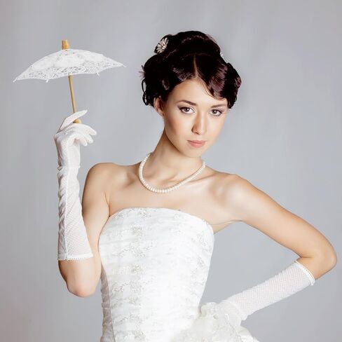 Toyvian White Lace Parasol Umbrella Small Embroidered Cotton Fabric Wedding Bridal Photography Prop 12X12 Inch Decorative Parasol for Tea Party and Costume in Saudi Arabia