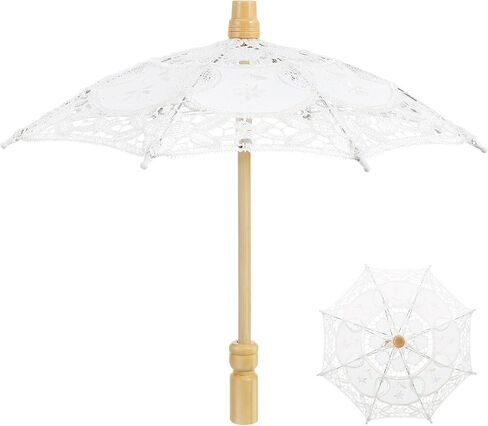 Toyvian White Lace Parasol Umbrella Small Embroidered Cotton Fabric Wedding Bridal Photography Prop 12X12 Inch Decorative Parasol for Tea Party and Costume in Saudi Arabia