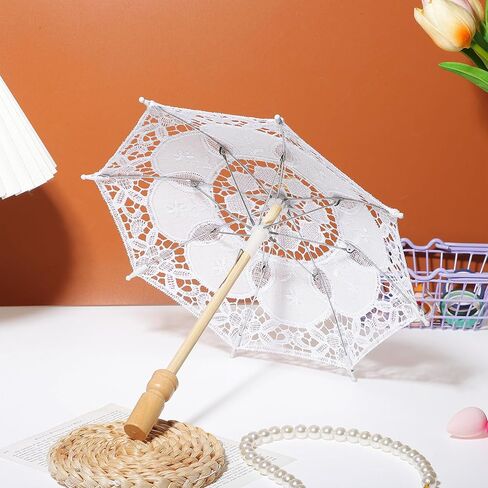 Toyvian White Lace Parasol Umbrella Small Embroidered Cotton Fabric Wedding Bridal Photography Prop 12X12 Inch Decorative Parasol for Tea Party and Costume in Saudi Arabia